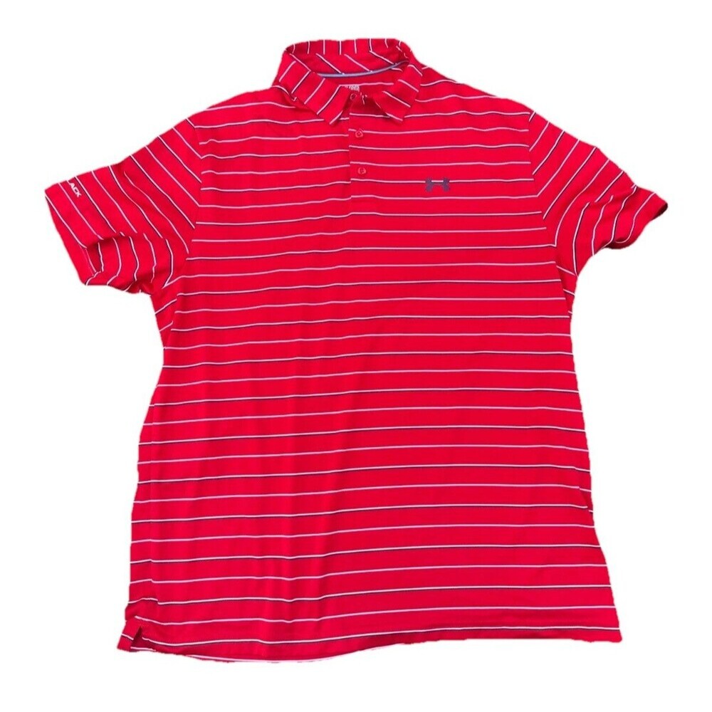 Men's Under Armour Heat Gear Loose Striped Red Polo Size XL